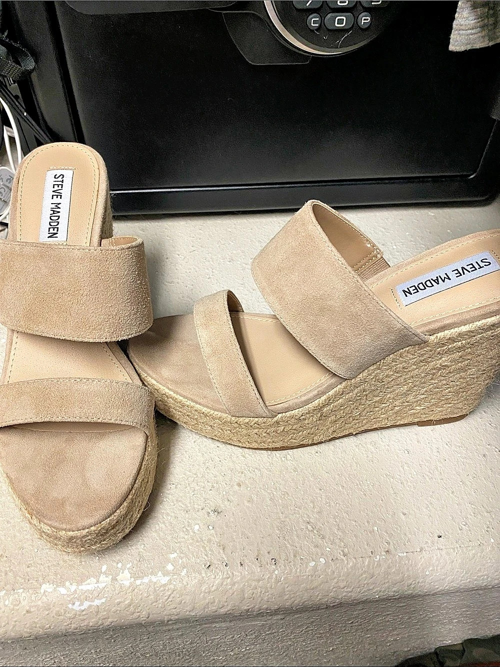 Steve Madden Sunrise Wedge Suede-Look Wedge Sandals in Beige